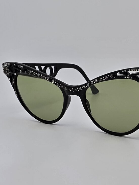 1950’s Black Rhinestone Frame G-15 Green Glass Lens Vintage Cat Eye Sunglasses main image 7